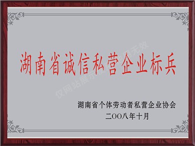 湖南省誠(chéng)信私營(yíng)企業(yè)標(biāo)兵（2008年）